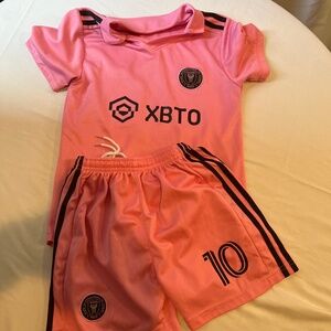 Youth-sized uniform set inspired by Inter Miami CF soccer